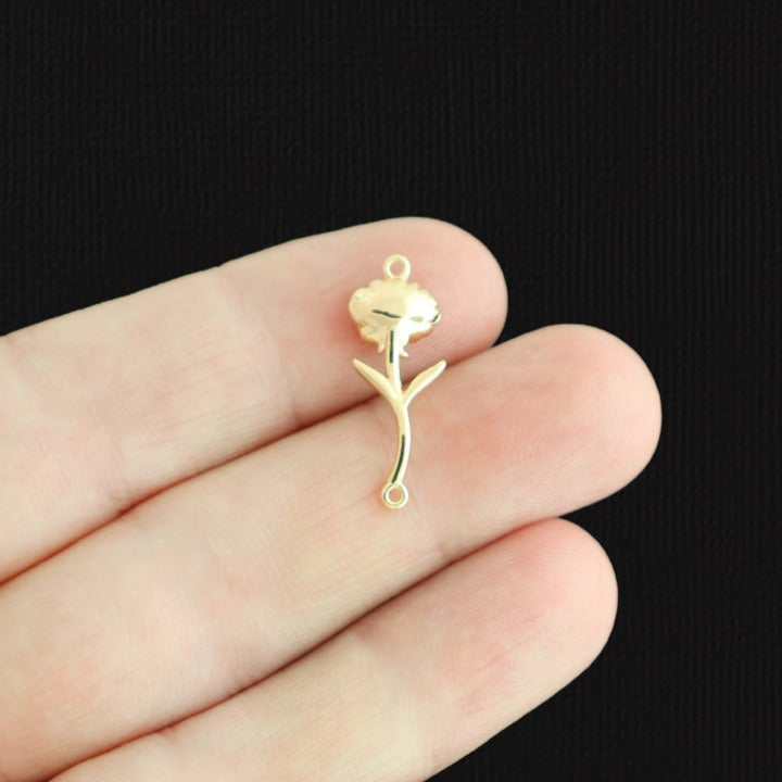 January Birth Flower Gold Tone Copper Connector Charm 3D - GC854