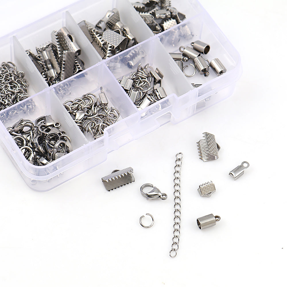 Jewelry Making Starter Kit - Stainless Steel Findings in Handy Storage Box - 210 pieces - 8 Different Jewelry Basics - STARTER26