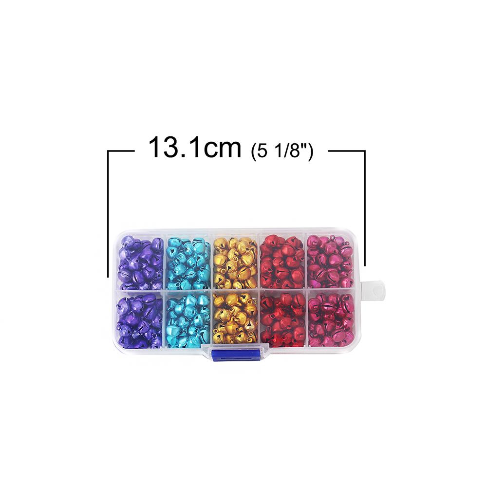 Jingle Bells 9mm x 8mm in 5 Assorted Festive Colors - 300 Charms - Aluminum in Handy Storage Box - STARTER25