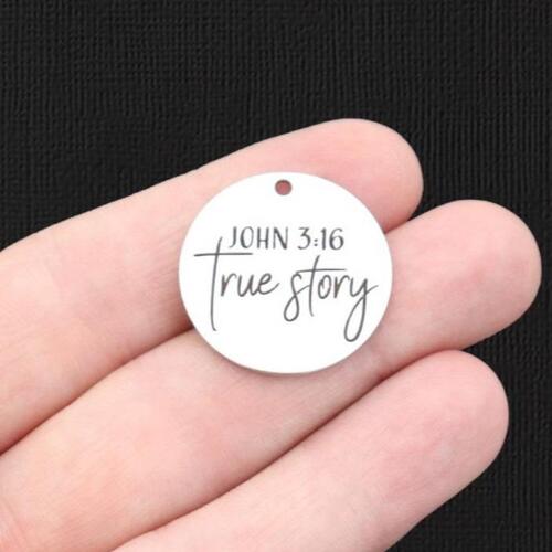 John 3:16 Stainless Steel 25mm Round Charms - True Story - BFS009-6025