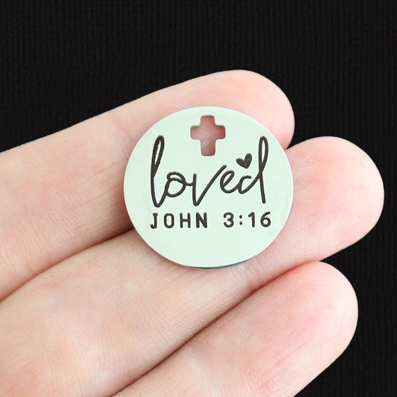 John 3:16 Breloques Croix en Acier Inoxydable - Aimé - BFS023-7876