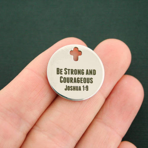 Joshua 1:9 Stainless Steel Cross Charms - Be Strong and Courageous - BFS023-2060