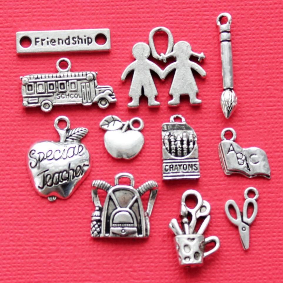 Kindergarten Charm Collection Antique Silver Tone 11 Different Charms - COL337