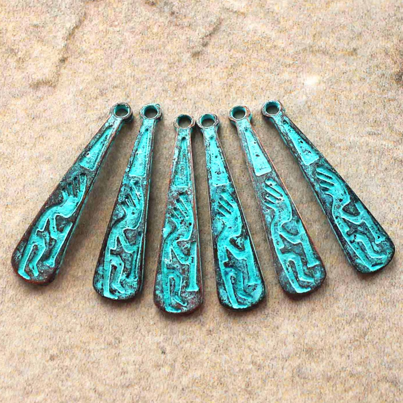 Kokopelli Drop Antique Copper Tone Mykonos Charms with Green Patina - BC1551