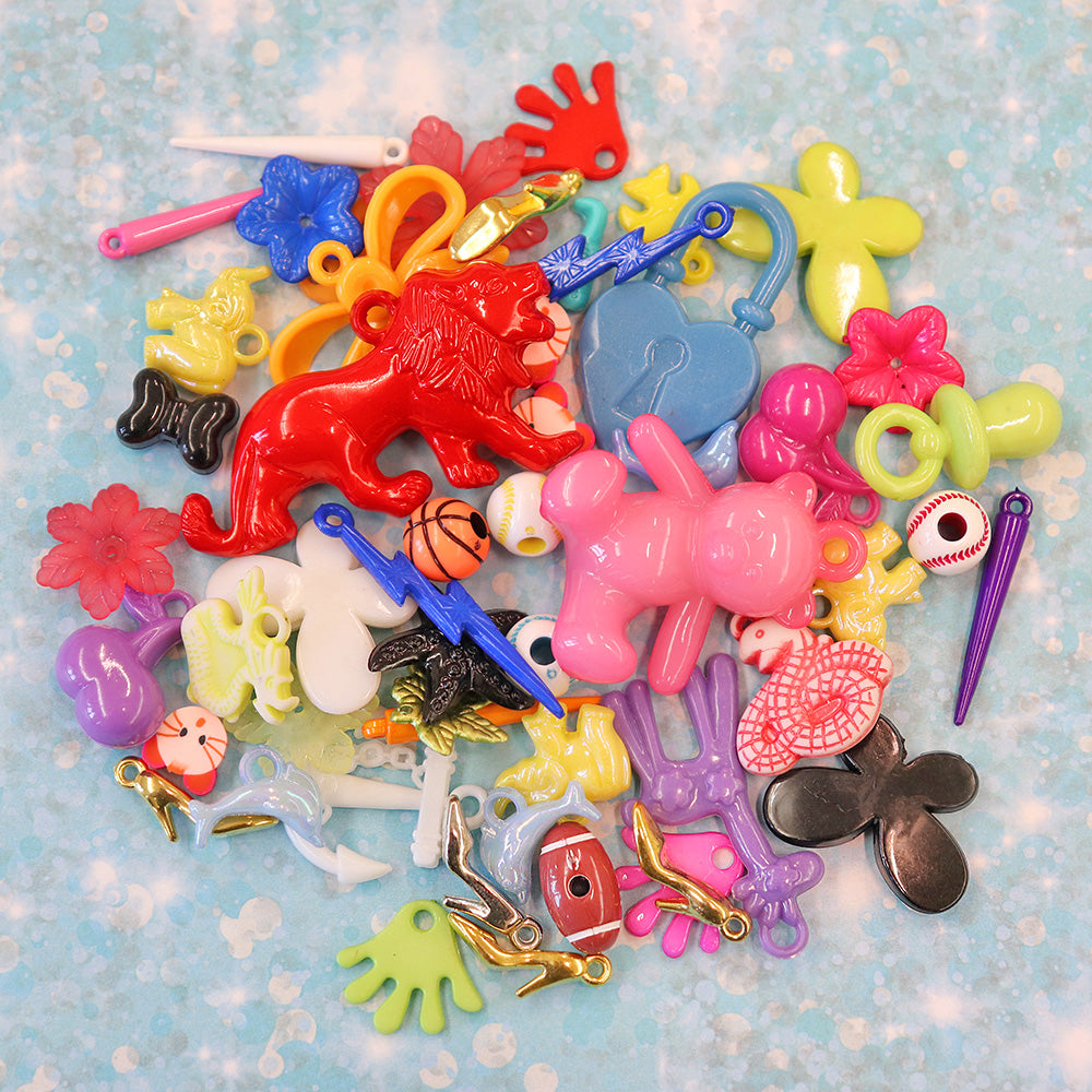 LIQUIDATION Treasure Bag - 25 Charms - Assorted Colorful Kitschy Acrylic Fun! - GRAB11