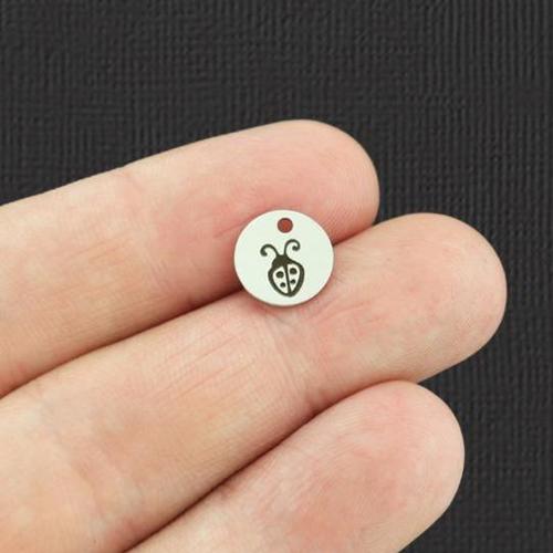 Ladybug Stainless Steel 10mm Round Charms - BFS005-5495