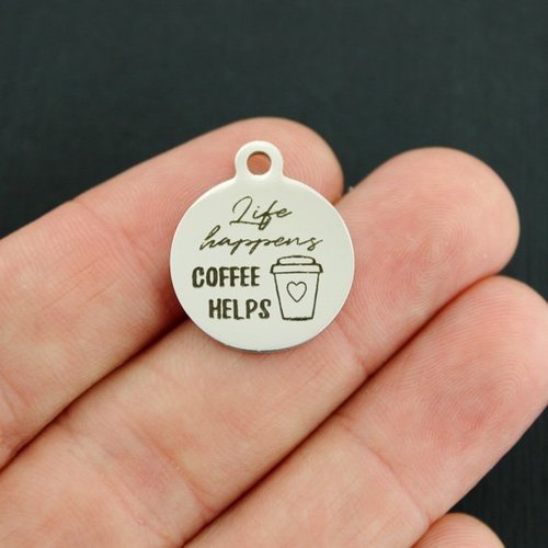 Life Happens Stainless Steel Charms - Coffee Helps - BFS001-4073