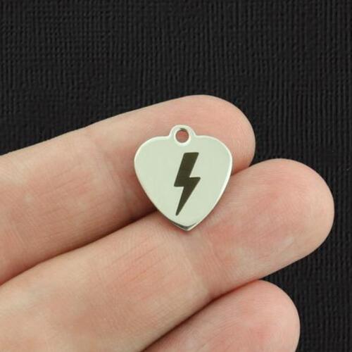 Lightning Bolt Stainless Steel Small Heart Charms - BFS012-5402