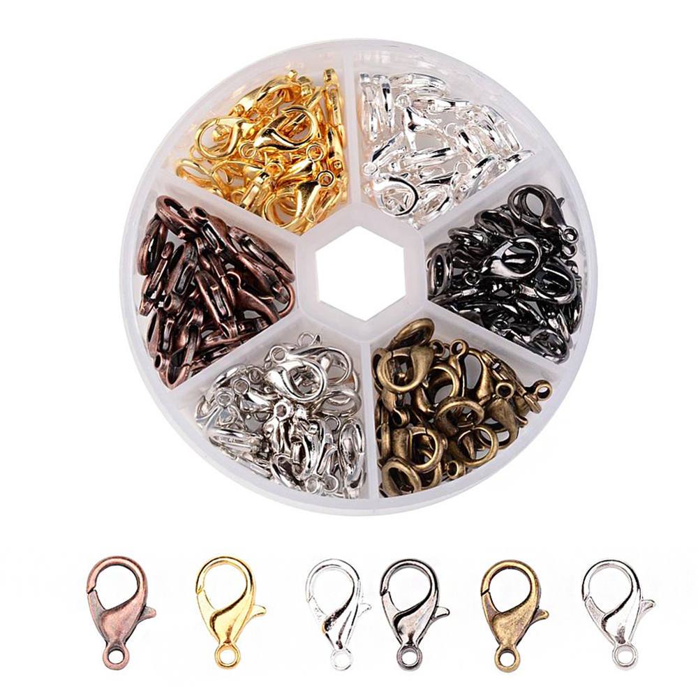 Lobster Clasps with Six Assorted Finishes in Handy Storage Box Approximately 120 Pieces - 7mm x 12mm - FD537