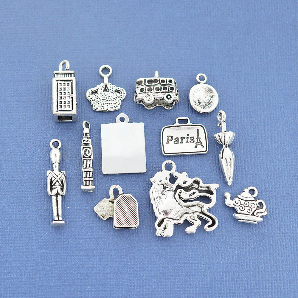 London Charm Collection Ton argent antique 12 breloques différentes - COL194