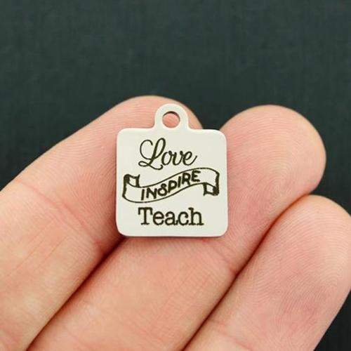 Love Inspire Teach Stainless Steel Charms - BFS013-4673