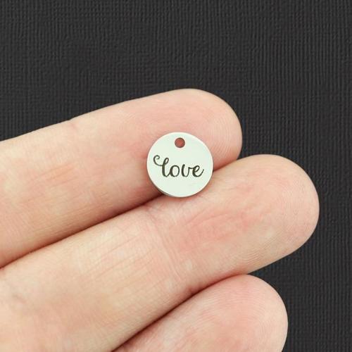 Love Stainless Steel 10mm Round Charms - BFS005-5477