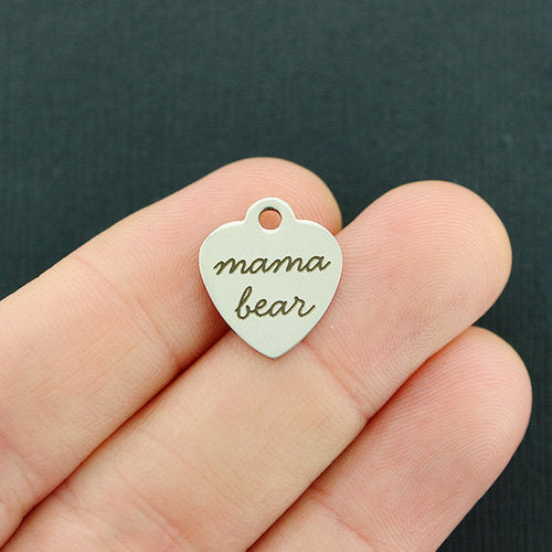 Mama Bear Stainless Steel Small Heart Charms - BFS012-3312