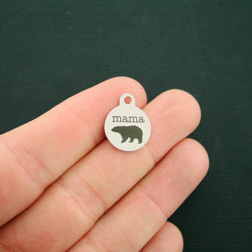 Mama Bear Stainless Steel Small Round Charms - BFS002-1689