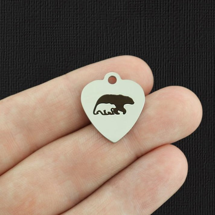 Mama Bear and Cub Stainless Steel Charms - Mom of boys - BFS011-5596