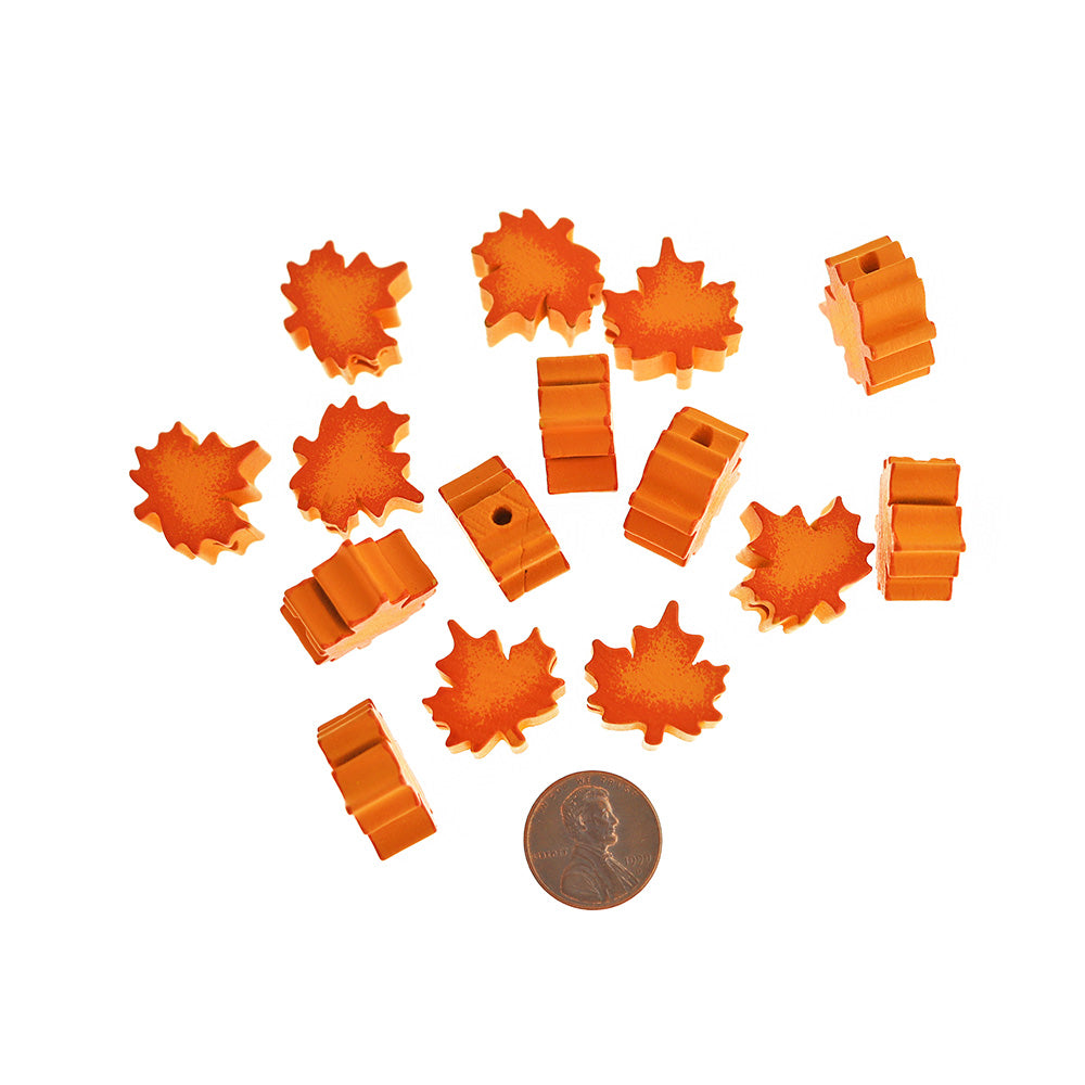 Maple Leaf Wooden Beads 20mm x 19mm - Orange - 10 Beads - BD1562