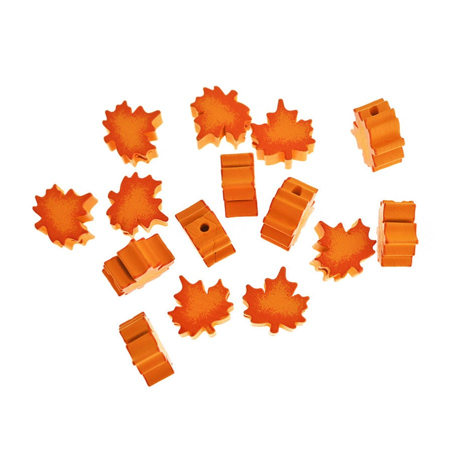 Perles en bois Feuille d'érable 20mm x 19mm - Orange - 10 Perles - BD1562