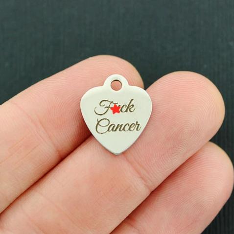 Breloques petit coeur en acier inoxydable mature - F * ck Cancer - BFS012-3212