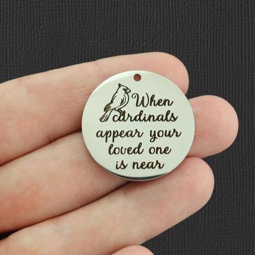 Memorial Stainless Steel 30mm Round Charms - When cardinals appear your loved one is near - BFS010-5575