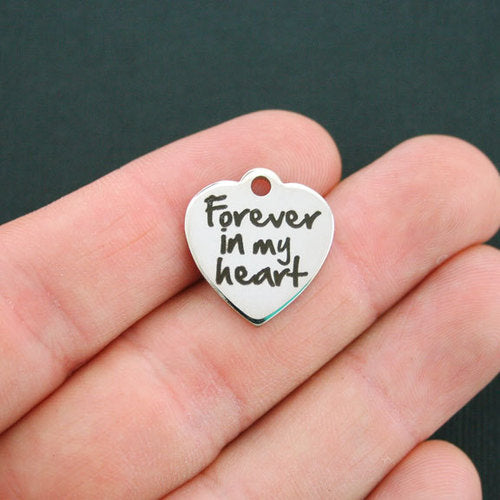 Breloques commémoratives en acier inoxydable - Pour toujours dans mon cœur - BFS011-0600