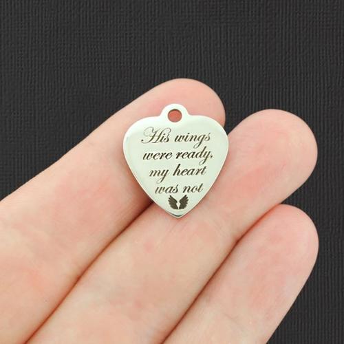 Memorial Stainless Steel Charms - His wings were ready, my heart was not - BFS011-3258