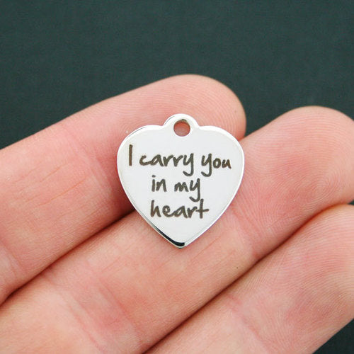 Memorial Stainless Steel Charms - I carry you in my heart - BFS011-0640