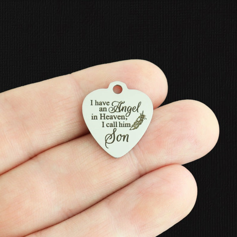 Breloques commémoratives en acier inoxydable - J'ai un ange au paradis, je l'appelle fils - BFS011-7974