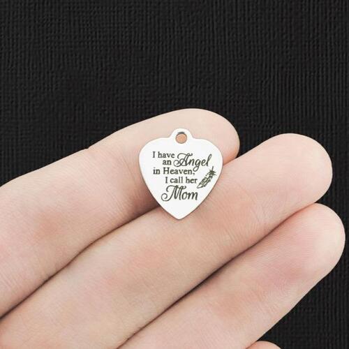Memorial Stainless Steel Small Heart Charms - I have an Angel in Heaven, I call her Mom - BFS012-5944