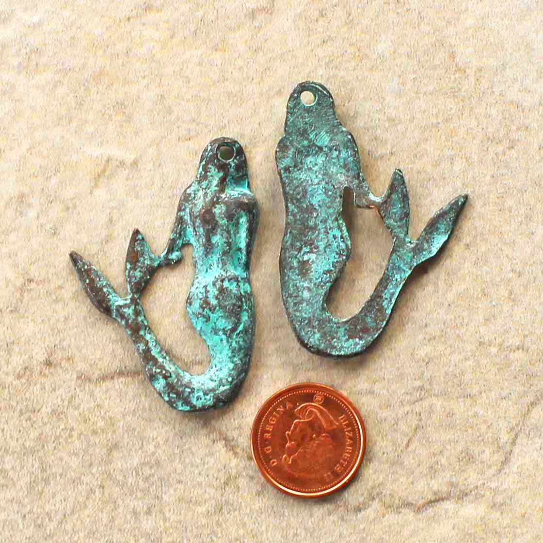 Mermaid Antique Copper Tone Mykonos Charm with Green Patina - BC1531