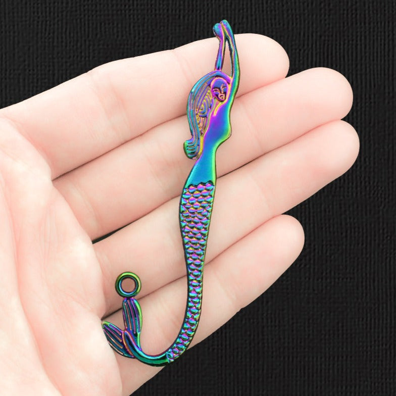 Mermaid Bookmark Rainbow Electroplated Charm 2 Sided - E1407