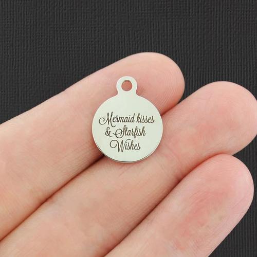 Mermaid Kisses Stainless Steel Small Round Charms - & Starfish Wishes - BFS002-4842