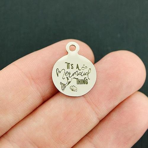 Mermaid Thing Stainless Steel Small Round Charms - It's a - BFS002-4138