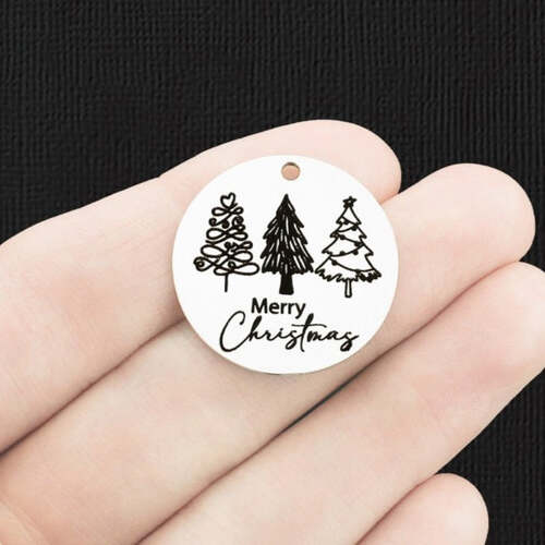 Merry Christmas Stainless Steel 25mm Round Charms - BFS009-6674