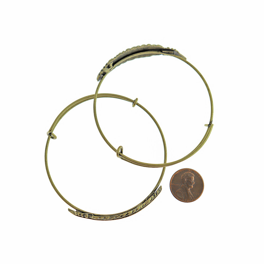 Bracelet réglable plume ton bronze antique - 60 mm - 1 jonc - N329