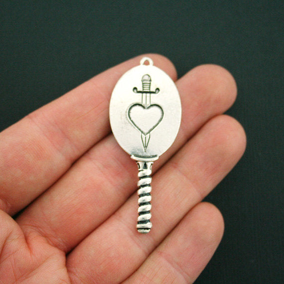 Mirror Antique Silver Tone Charm 2 Sided - SC3468