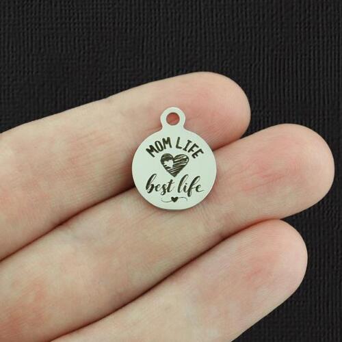 Mom Life Stainless Steel Small Round Charms - Best Life - BFS002-5538