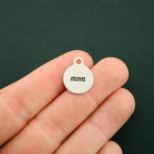 Mom Stainless Steel Small Round Charms - BFS002-1663