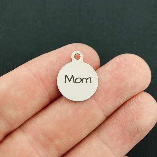 Mom Stainless Steel Small Round Charms - BFS002-3067