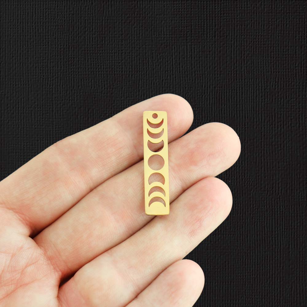 Moon Phases Gold Stainless Steel Charm 2 Sided - SSP506