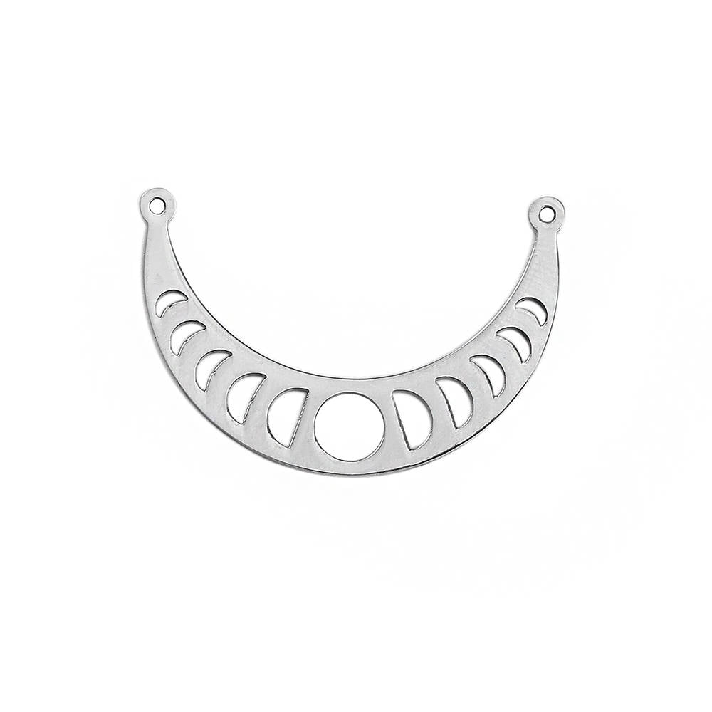 Moon Phases Silver Tone Connecteur Charms 2 Sided - MT607