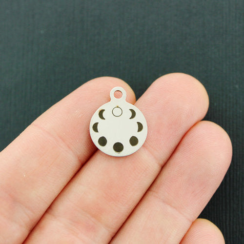 Moon Phases Stainless Steel Small Round Charms - BFS002-4561