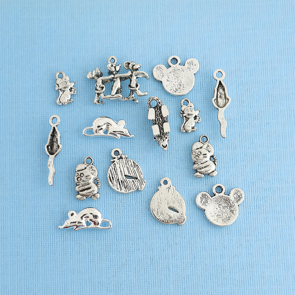 Mouse Charm Collection Antique Silver Tone 14 Charms - COL305