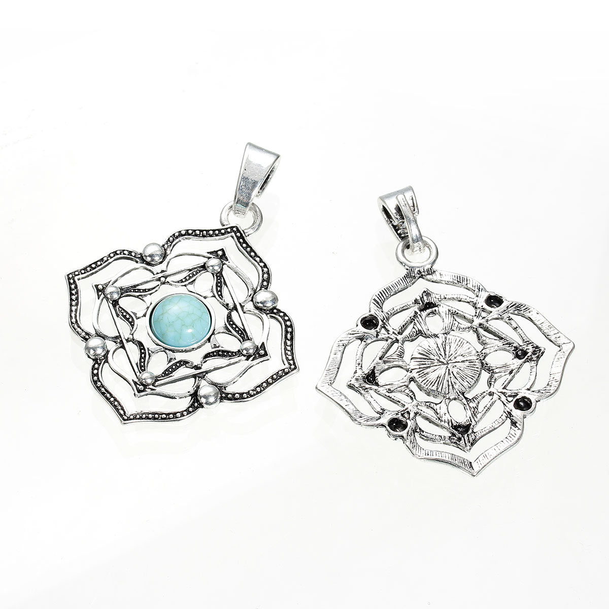 Muladhara Chakra Antique Silver Tone Charm with Imitation Turquoise - SC5719