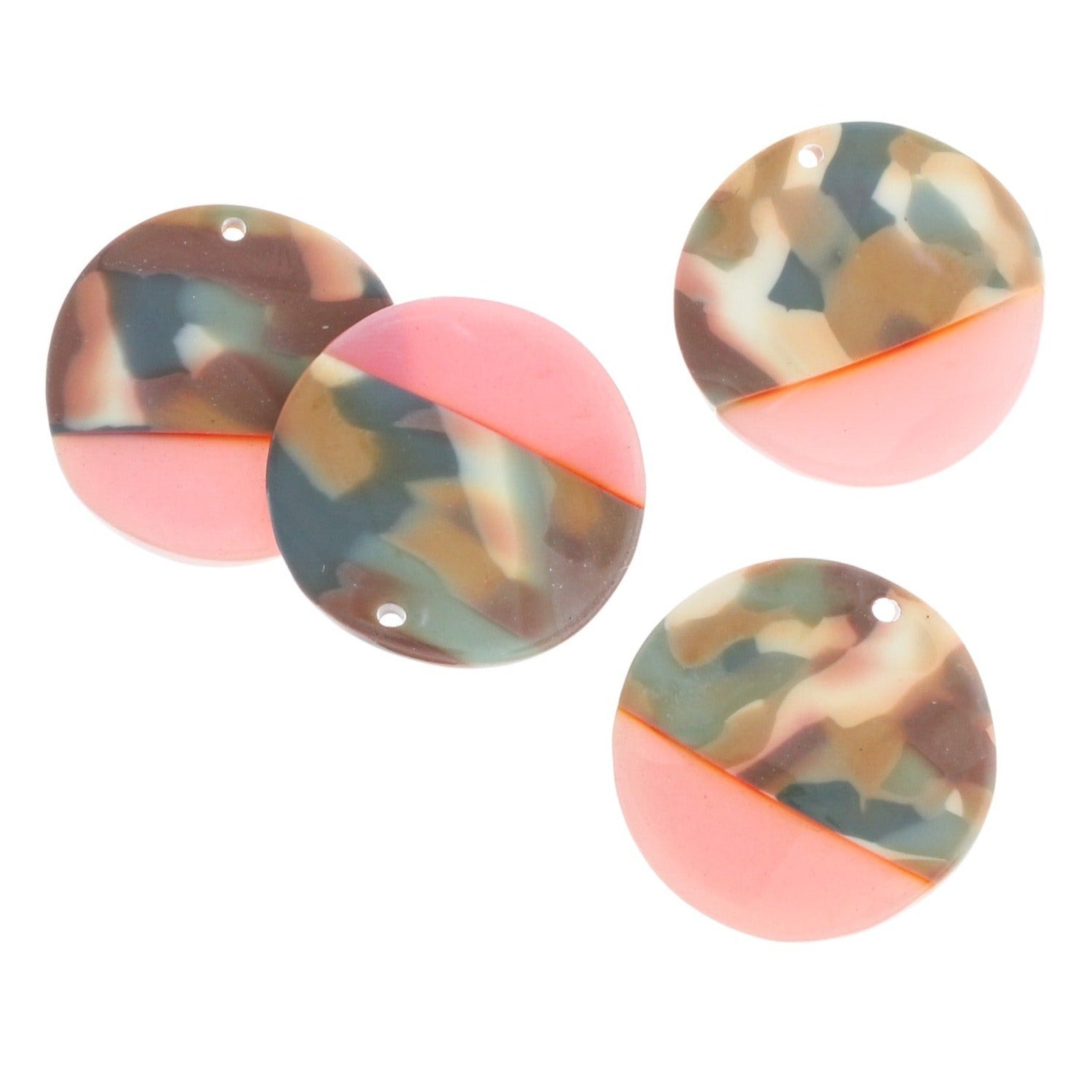 Charm 2 faces résine ronde martelée multicolore rose - K215