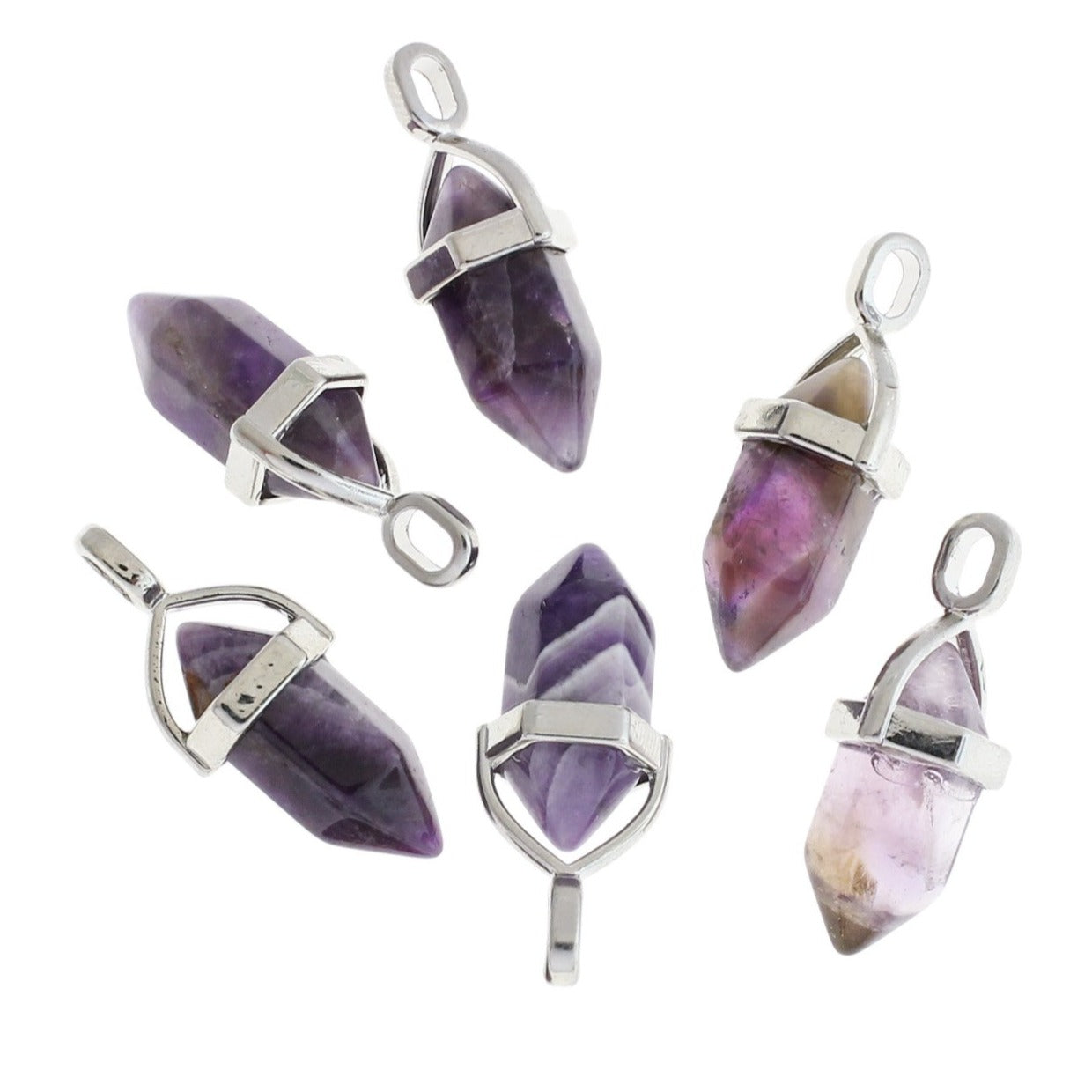 Natural Amethyst Gemstone Crystal Point Pendant 3D - GEM042