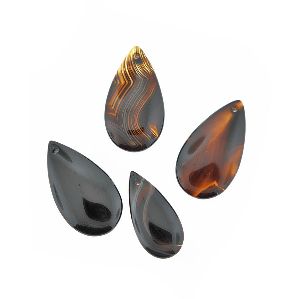 Pendentif goutte d'agate noire naturelle - GEM051