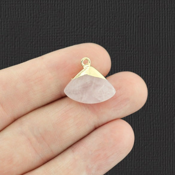 Pendentif éventail à facettes en quartz rose naturel 2 faces - GEM026