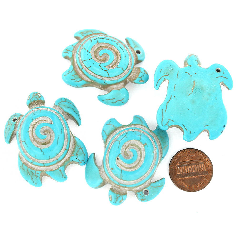 Natural Howlite Turtle Gemstone Charm - Z383