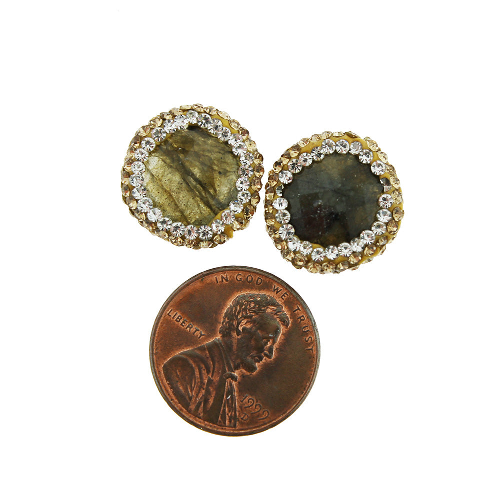 Natural Labradorite Pendant Charm with Inset Rhinestones - Z1081