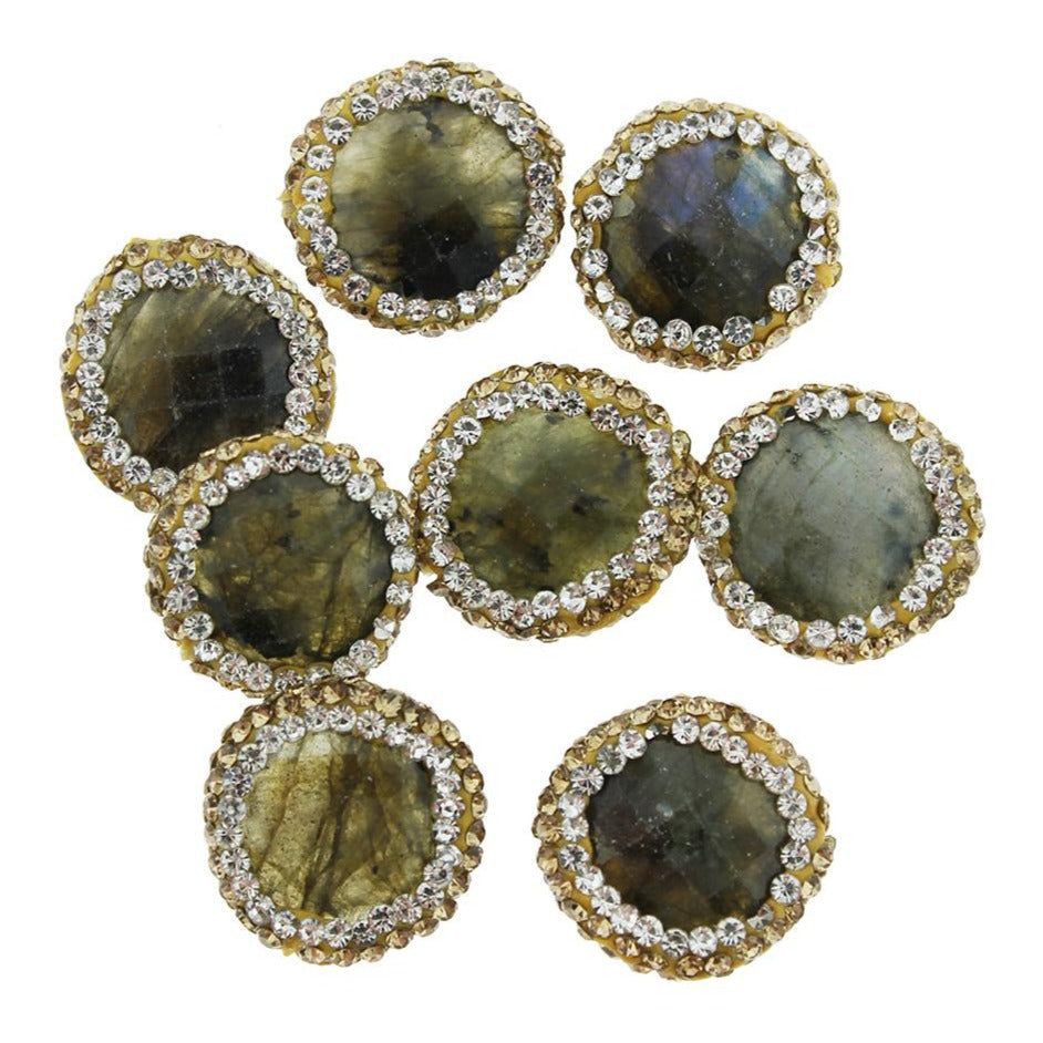 Natural Labradorite Pendant Charm with Inset Rhinestones - Z1081